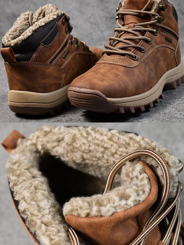  защищающий от холода ботинки Work ботинки мужской кожа PU зима обувь . скользить водонепроницаемый mountain ботинки боа короткие сапоги обувь 7987254 26.0cm VINTAGE BROWN новый товар 