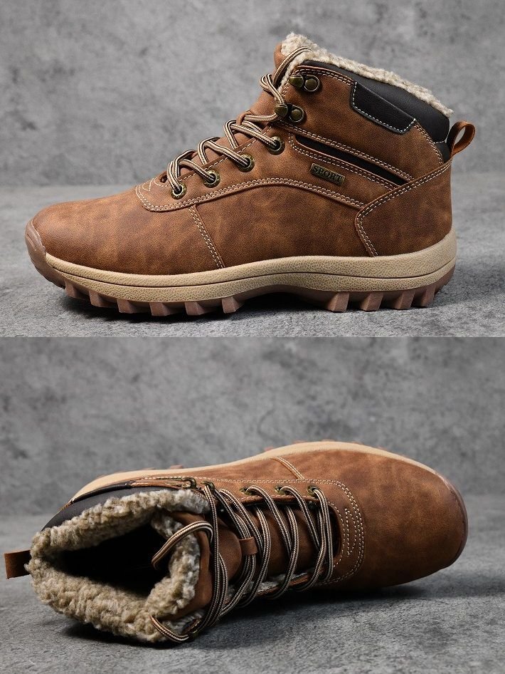  защищающий от холода ботинки Work ботинки мужской кожа PU зима обувь . скользить водонепроницаемый mountain ботинки боа короткие сапоги обувь 7987254 26.0cm VINTAGE BROWN новый товар 