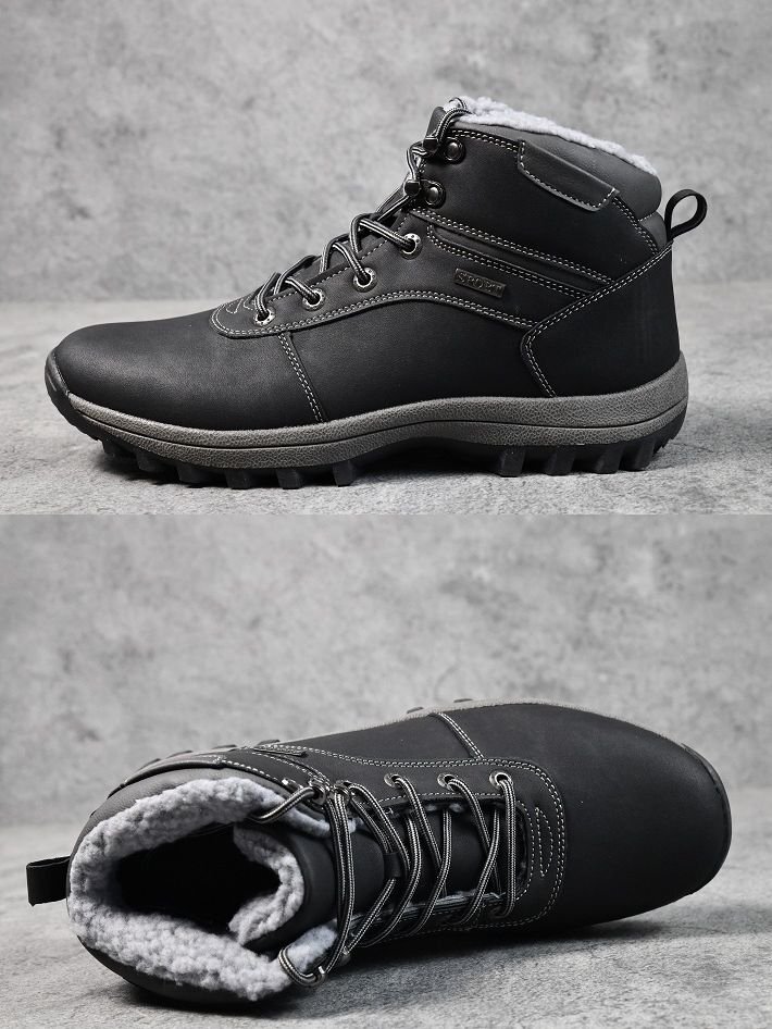  защищающий от холода ботинки Work ботинки мужской кожа PU зима обувь . скользить водонепроницаемый mountain ботинки боа короткие сапоги обувь 7987254 26.0cm BLACK новый товар 