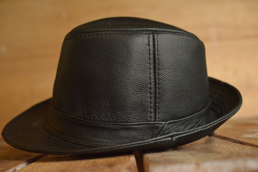 大きいサイズ 本革 レザー 中折れハット ハット 帽子 FEDORA HAT メンズ フェドラハット 7996231BIG ブラック 大きいサイズ 新品_画像2