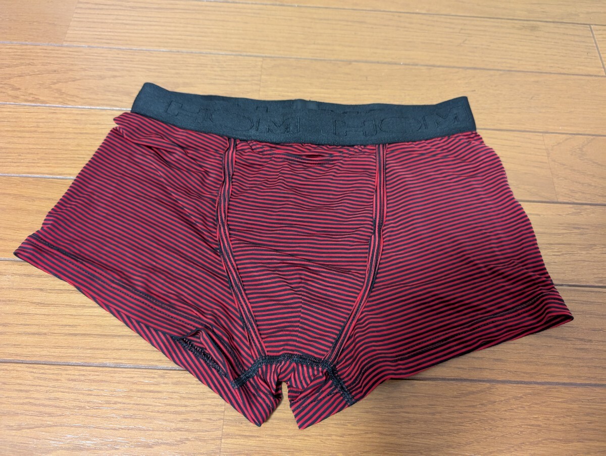 (1枚) S HOM　ボクサーパンツ　黒 赤　前開き　日本Mサイズ　オム　ボーダー柄　1_画像1