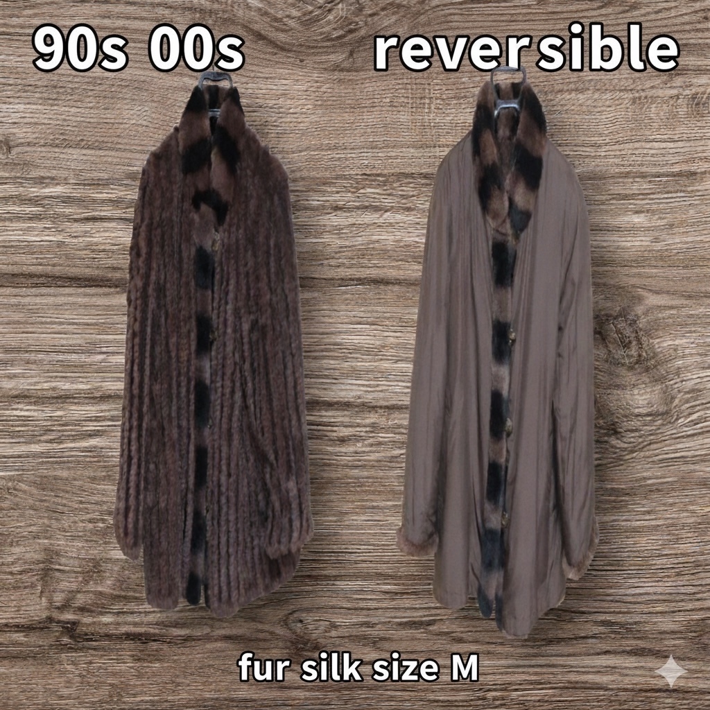 90s 00s リバーシブル 毛皮 シルク 絹 ファー ジャケット コート サイズM ラビットファー #99587_画像1