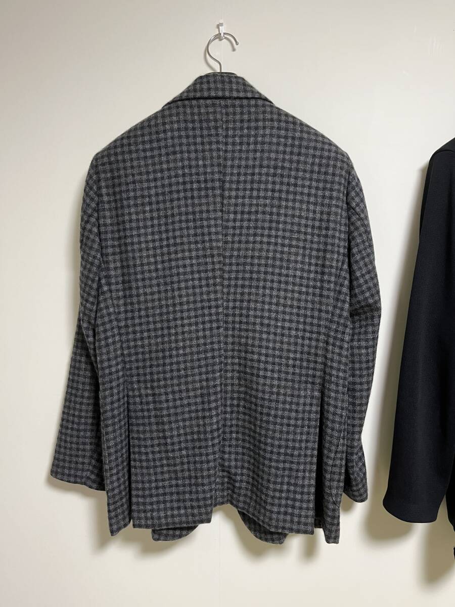 未使用 finjack フィンジャック ヴィンテージカシミヤ チャコールグレー チェック、コットンニットテーラードダブルジャケット、48_画像4