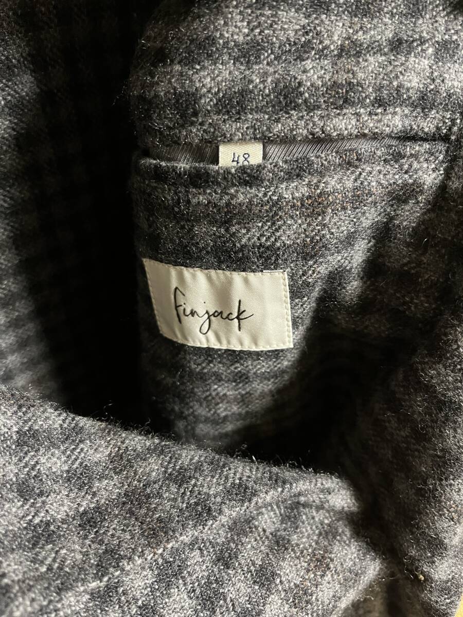 未使用 finjack フィンジャック ヴィンテージカシミヤ チャコールグレー チェック、コットンニットテーラードダブルジャケット、48_画像7