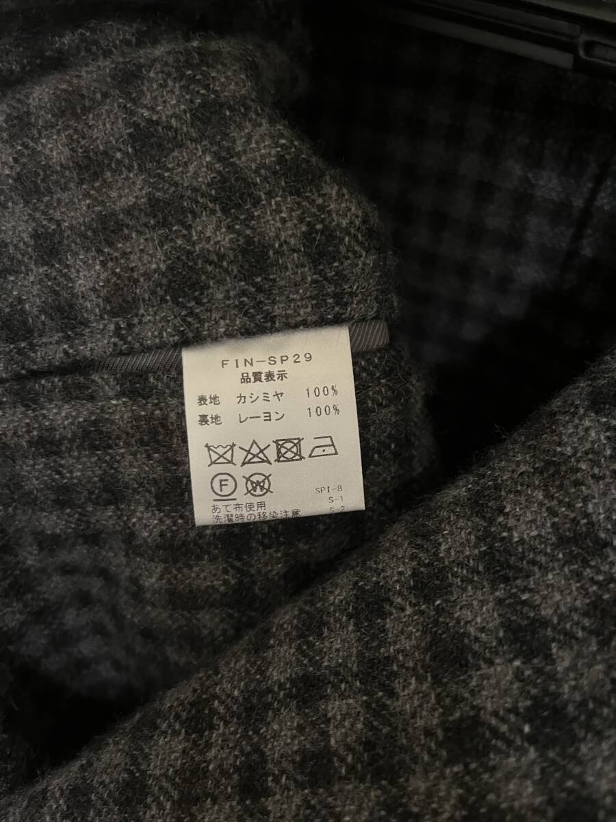 未使用 finjack フィンジャック ヴィンテージカシミヤ チャコールグレー チェック、コットンニットテーラードダブルジャケット、48_画像8