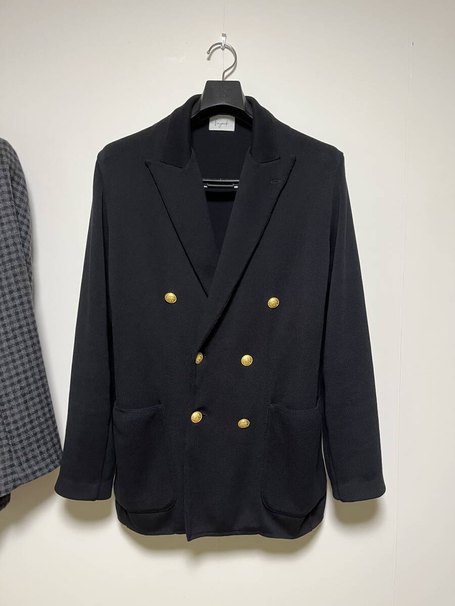 未使用 finjack フィンジャック ヴィンテージカシミヤ チャコールグレー チェック、コットンニットテーラードダブルジャケット、48_画像5