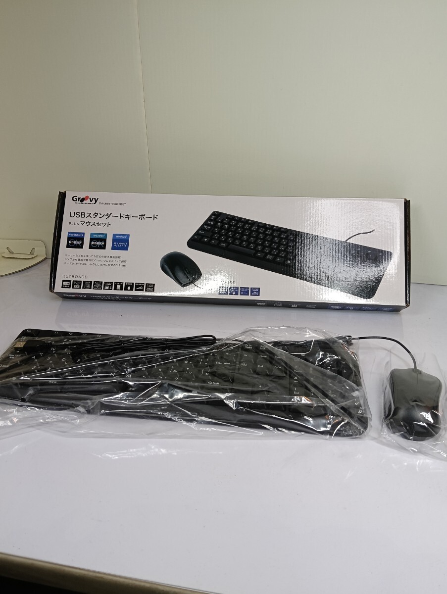 【1円スタート】新品 未使用 Groovy USBスタンダードキーボード マウスセット TM-UKEY108BKMSET 有線 108キー メンブレン　80サイズ_画像1