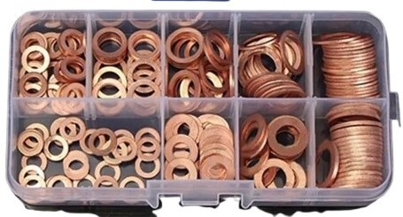 100個 銅 ワッシャー ガスケット ナット 丸型 平 ワッシャー フラット リング シール ボックス付き M8/M10/M12/M14_画像1