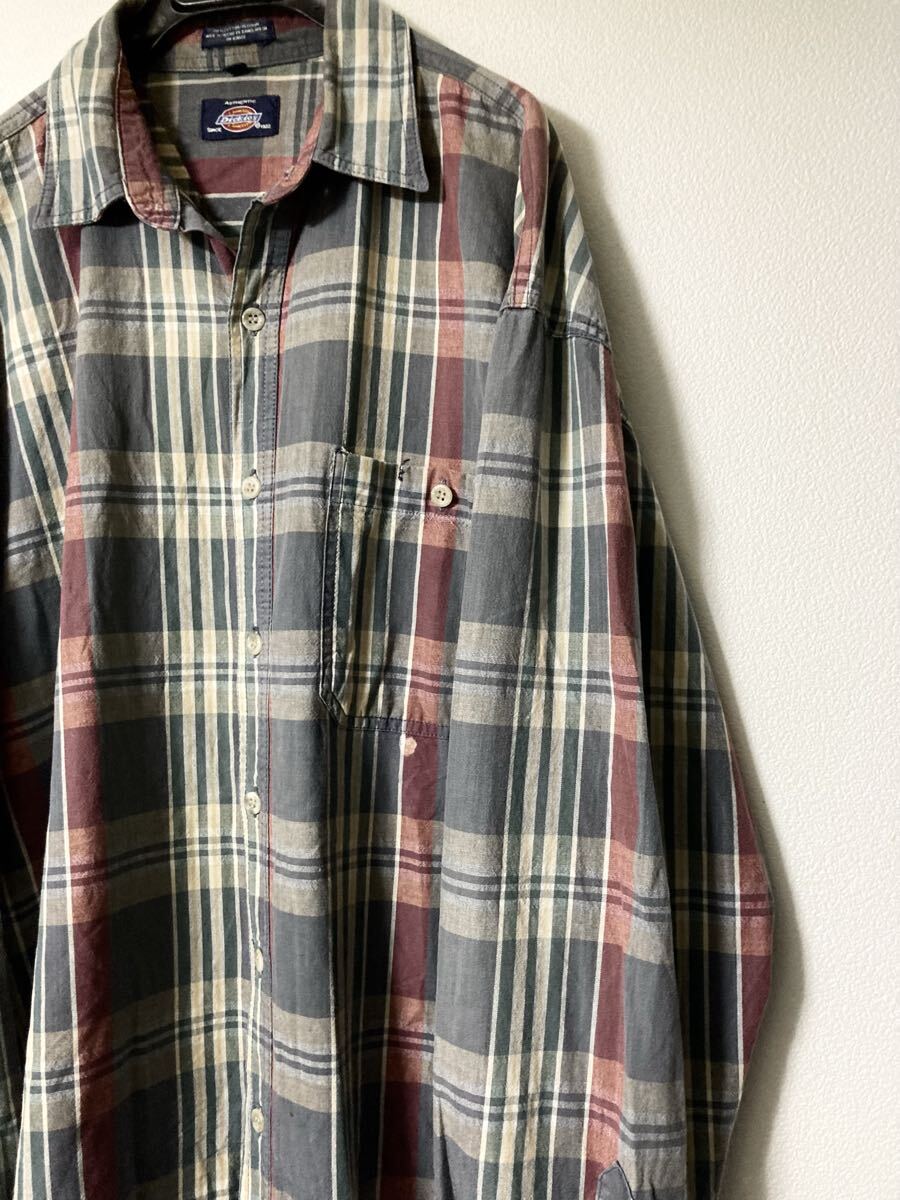 Dickies オールド ライトネルシャツ オーバーサイズ グレー系 90s 00s 刺繍品質 US外規格？_画像2