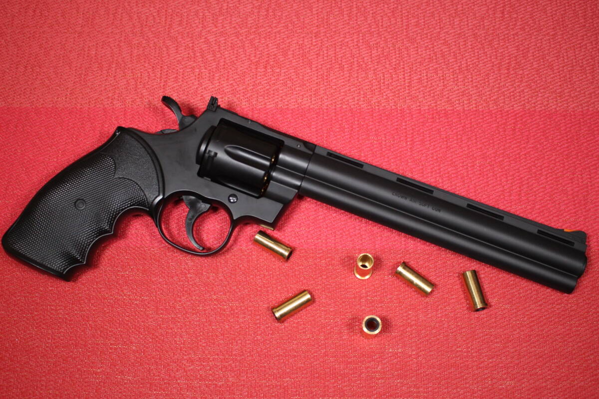 クラウンモデル 薬莢型メタルカートリッジ6発 コルト パイソン 8インチ ハンター マットブラック エアリボルバー エアガン エアコキ_画像2