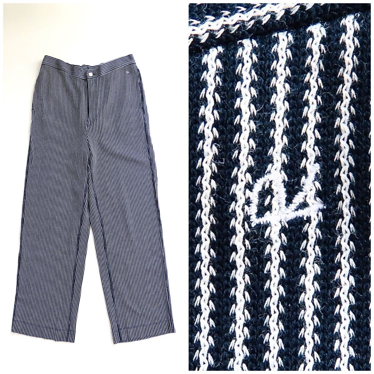 45R ラッセルヒッコリーストライプのイージーパンツ 3 L ネイビー系 ストレッチパンツ ウエストゴム ボトムス 45rpm umii908 Badou-R_画像1