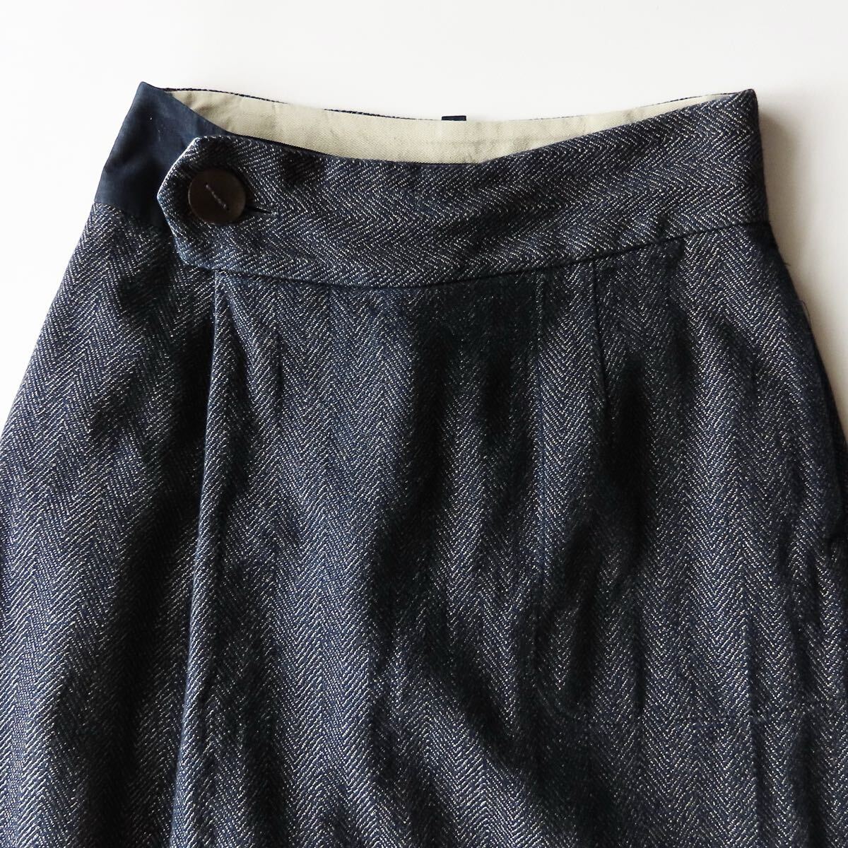 Pal'las Palacepalaspa отсутствует индиго "в елочку" юбка 2 M индиго окраска хлопок твид LAP юбка midi юбка сделано в Японии 