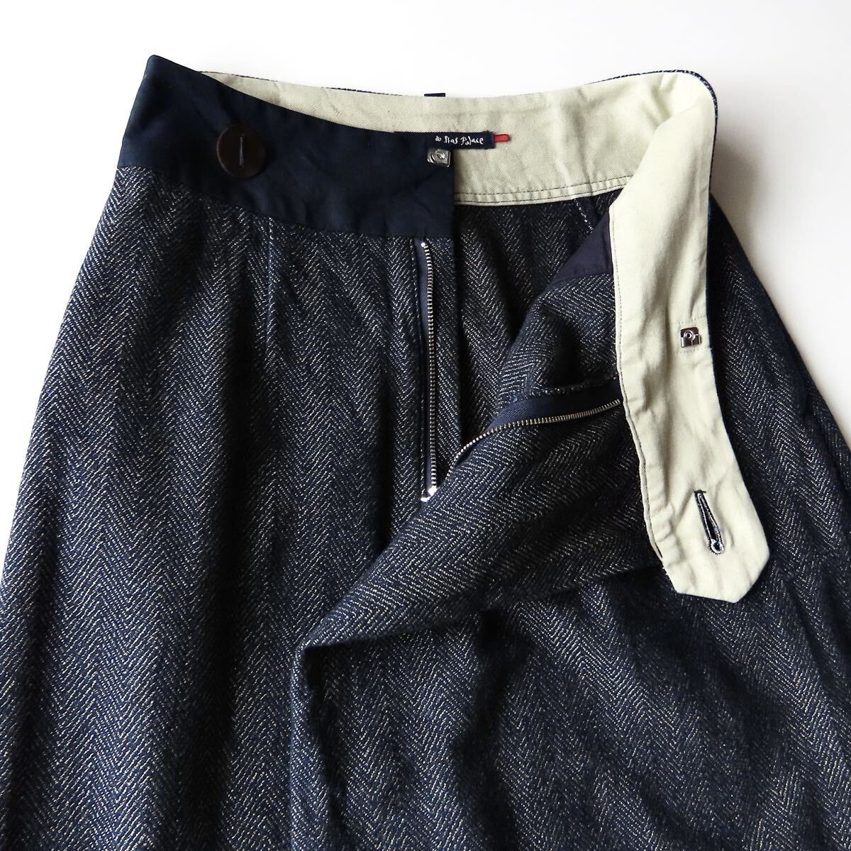 Pal'las Palacepalaspa отсутствует индиго "в елочку" юбка 2 M индиго окраска хлопок твид LAP юбка midi юбка сделано в Японии 
