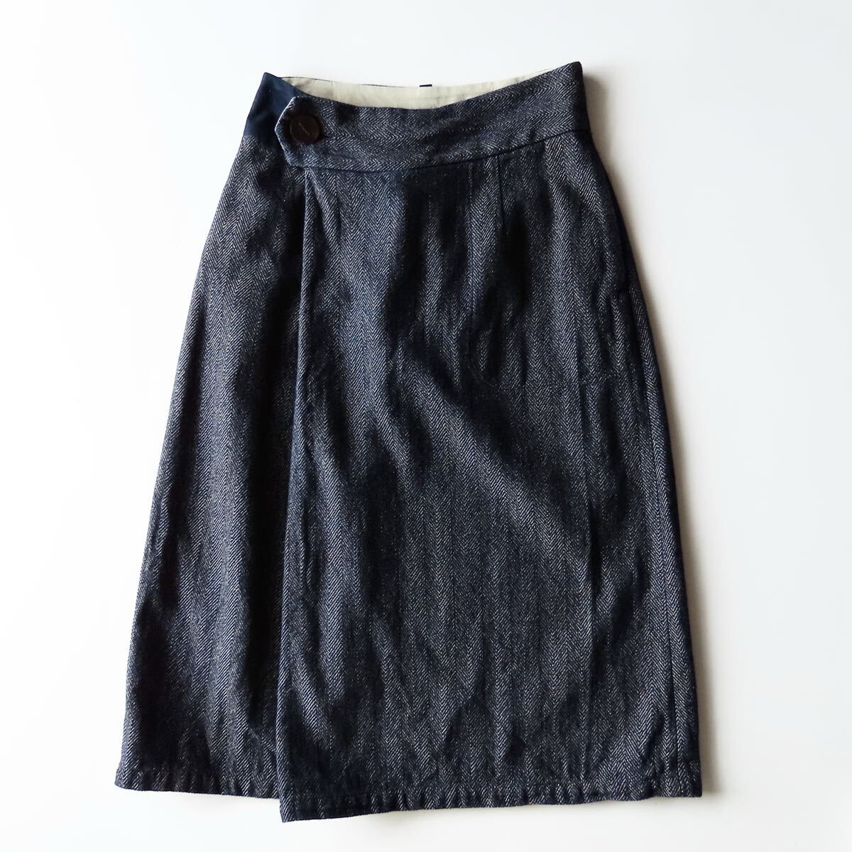 Pal'las Palacepalaspa отсутствует индиго "в елочку" юбка 2 M индиго окраска хлопок твид LAP юбка midi юбка сделано в Японии 