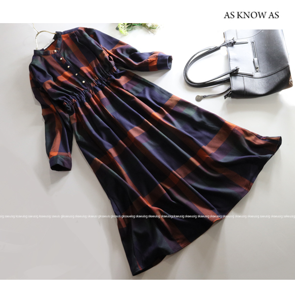 アズノウアズ AS KNOW AS plus★大人可愛い♪パール釦ブロックチェック柄ウエストシャーリングロング丈ワンピース_画像3