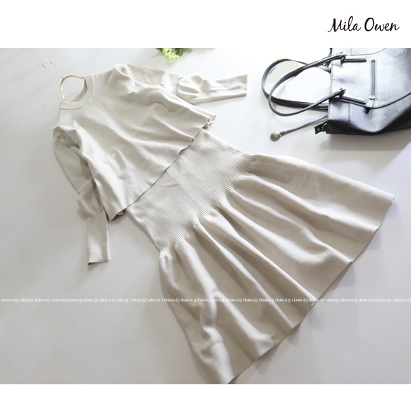 ミラオーウェン Mila Owen★大人可愛い♪ パフスリーブニットトップス×マーメイドスカートニットセットアップ_画像3