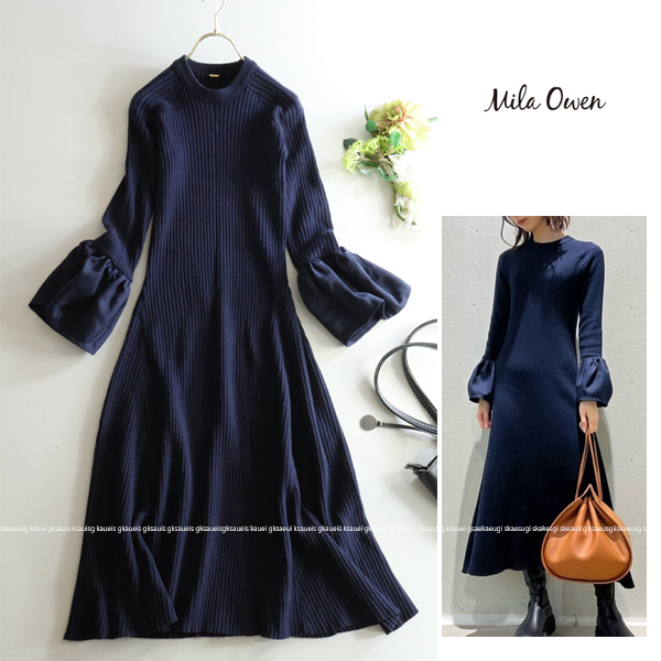 ミラオーウェン Mila Owen★大人可愛い♪フレアースリーブリブニットロング丈ワンピース_画像1