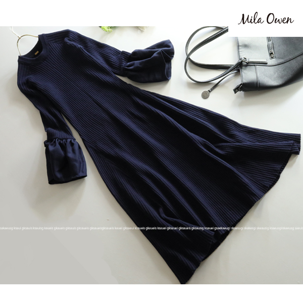 ミラオーウェン Mila Owen★大人可愛い♪フレアースリーブリブニットロング丈ワンピース_画像3