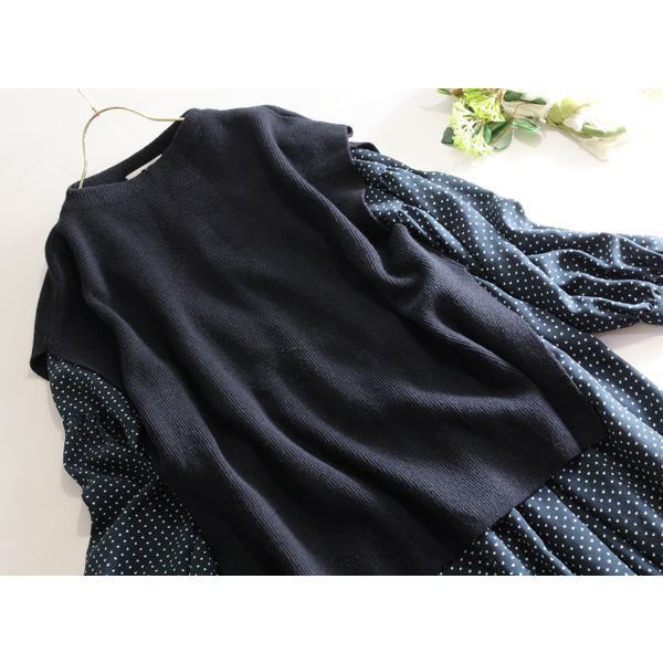 ミラオーウェン Mila Owen★大人可愛い♪ニットベスト＆ドット柄ジョーゼットロング丈ワンピース レイヤード2点セット_画像3