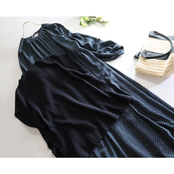 ミラオーウェン Mila Owen★大人可愛い♪ニットベスト＆ドット柄ジョーゼットロング丈ワンピース レイヤード2点セット_画像5