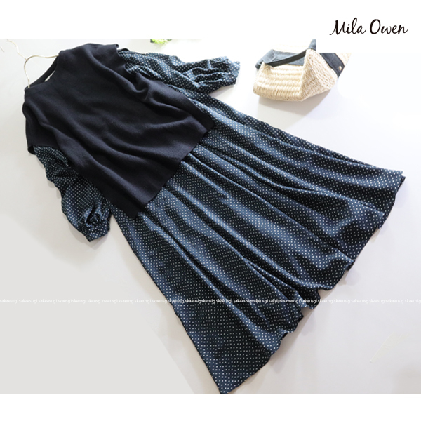 ミラオーウェン Mila Owen★大人可愛い♪ニットベスト＆ドット柄ジョーゼットロング丈ワンピース レイヤード2点セット_画像4