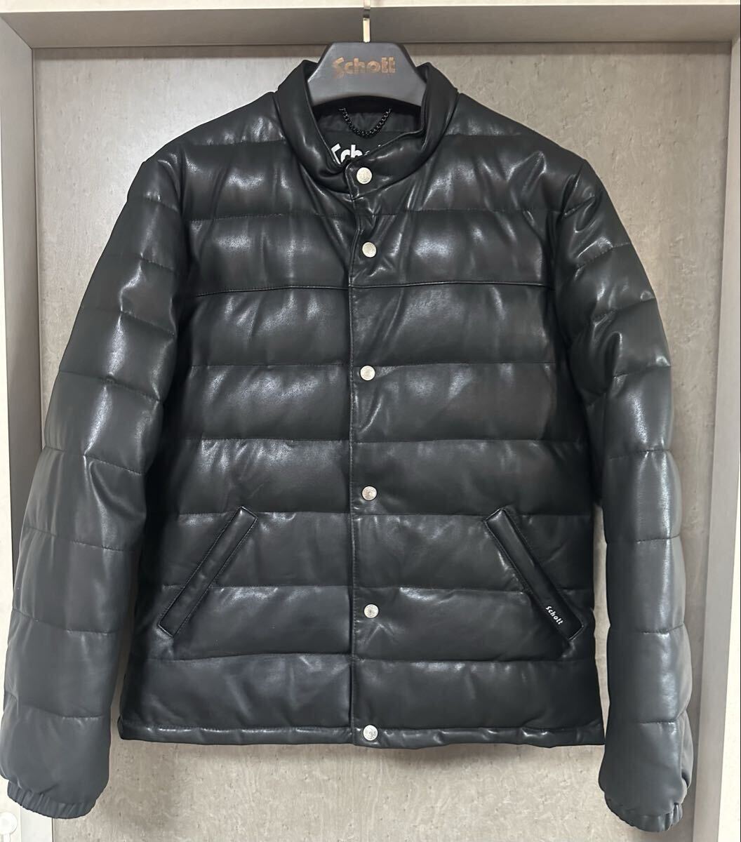 美品 schott ショット レザー ダウンジャケット Lサイズ ブラック3161049 レザーダウン 本革 リアルレザー SchottN.Y.C 上野商会_画像1