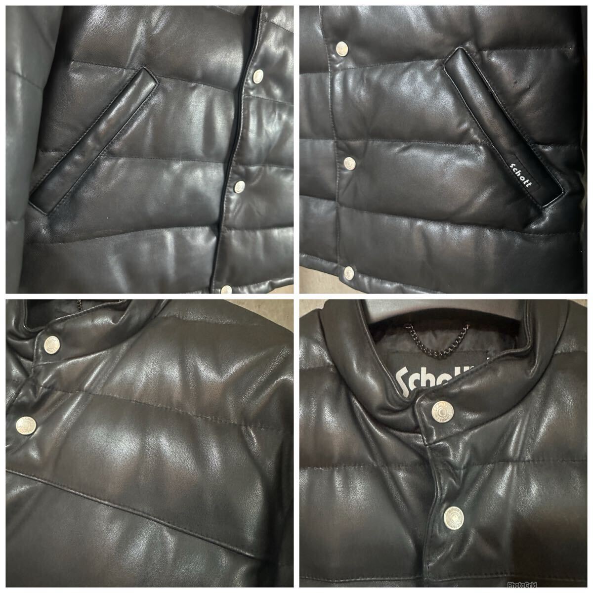 美品 schott ショット レザー ダウンジャケット Lサイズ ブラック3161049 レザーダウン 本革 リアルレザー SchottN.Y.C 上野商会_画像6