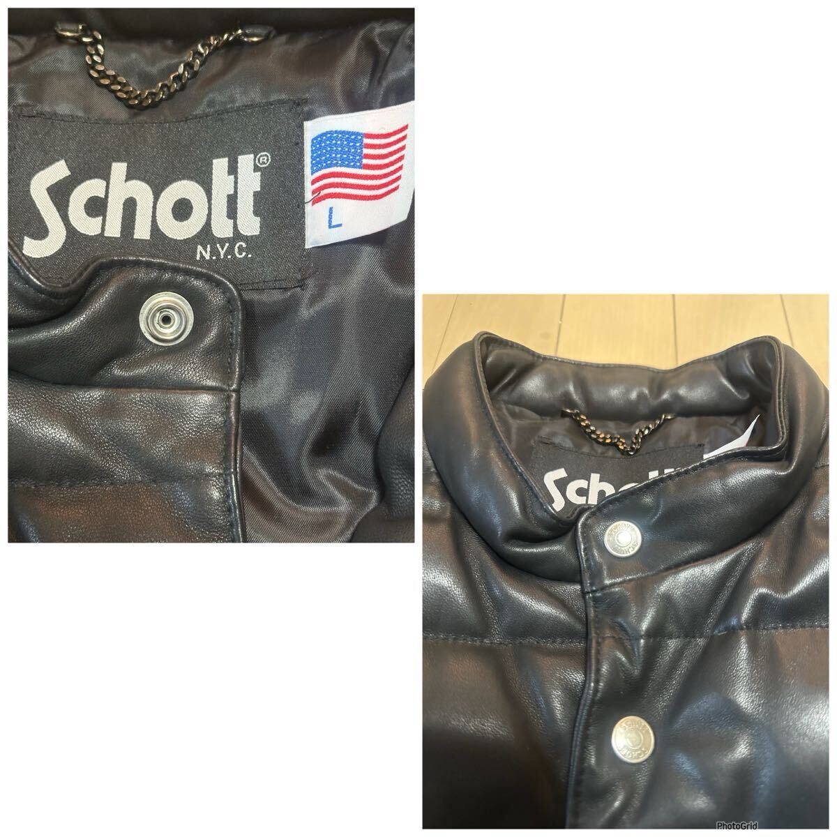 美品 schott ショット レザー ダウンジャケット Lサイズ ブラック3161049 レザーダウン 本革 リアルレザー SchottN.Y.C 上野商会_画像9