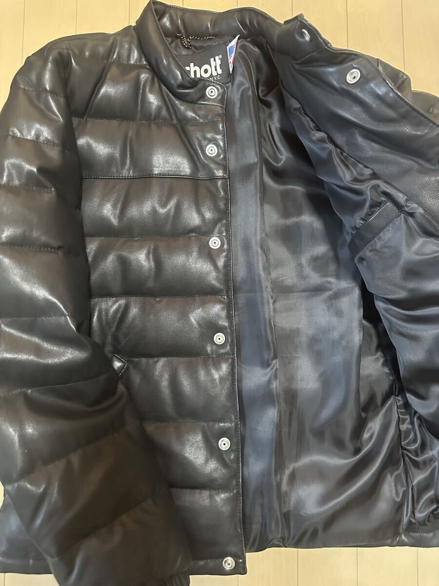 美品 schott ショット レザー ダウンジャケット Lサイズ ブラック3161049 レザーダウン 本革 リアルレザー SchottN.Y.C 上野商会_画像4
