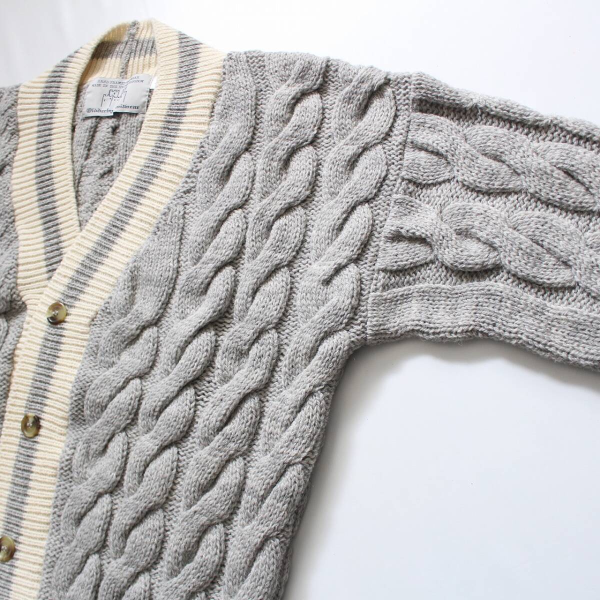 英国製【 オールドダービーニットウェア 】GLR別注 ケーブルニット ウール ウールカーディガン L チルデン 3228-499-0501 定価\19,580 _画像7