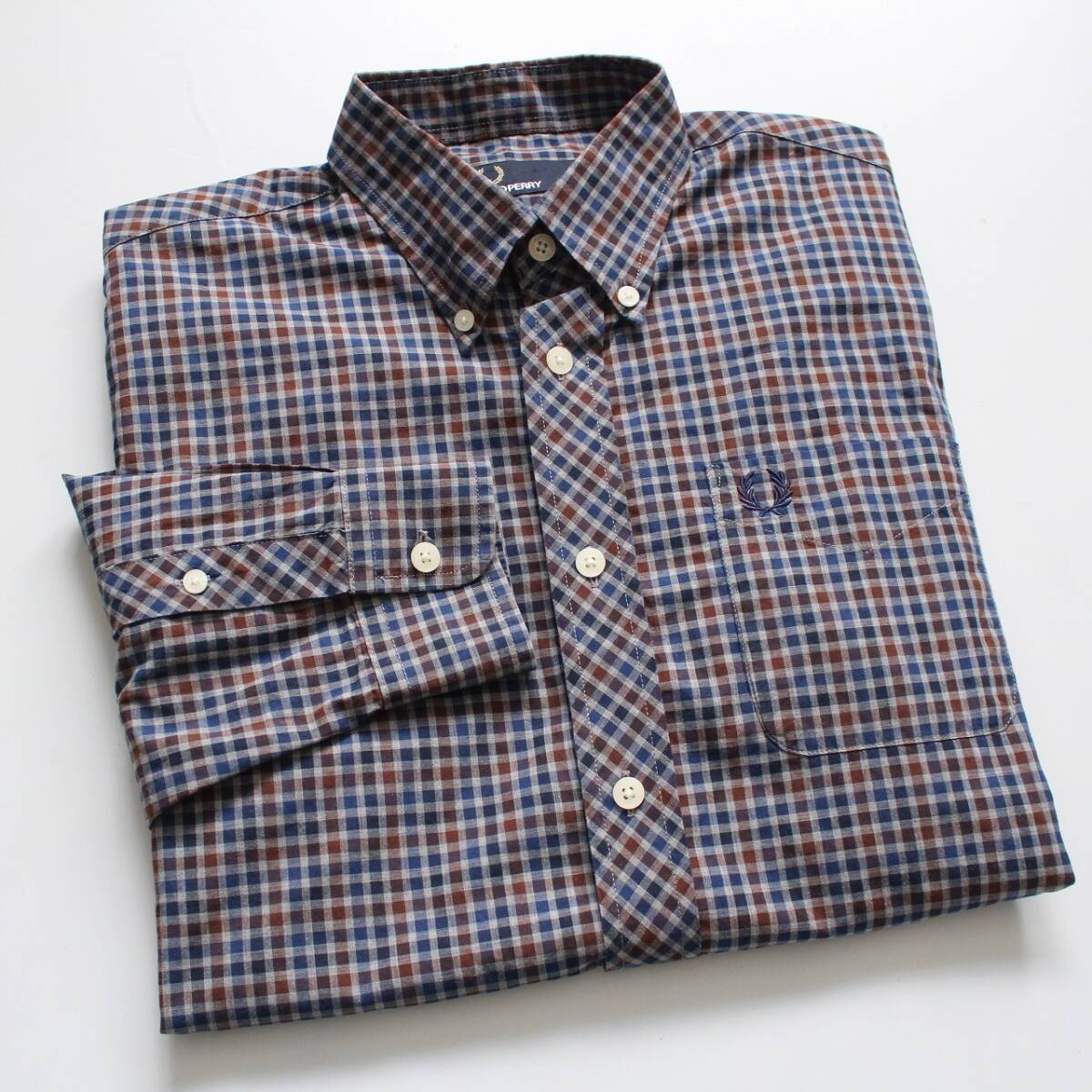 [ Fred Perry Fred Perry ] серебристый жевательная резинка проверка хлопок кнопка down рубашка с длинным рукавом S M1320 тонкий UK Британия BD