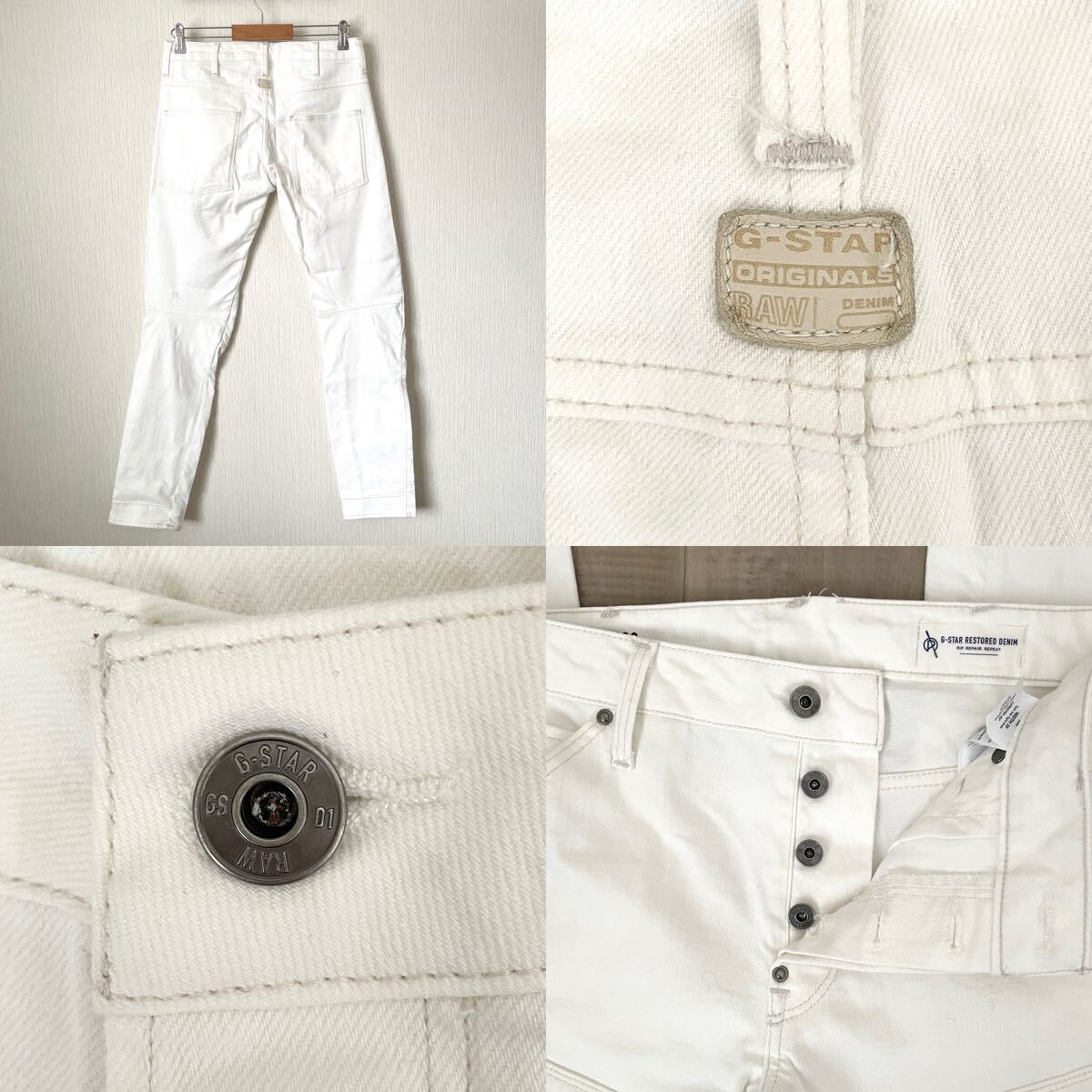 【G-STAR RAW】ジースターロゥ ホワイトジーンズ デニム 立体裁断 W29L32 カジュアル ロック 匿名配送 メンズ 5620 3D SLIM スリム_画像5