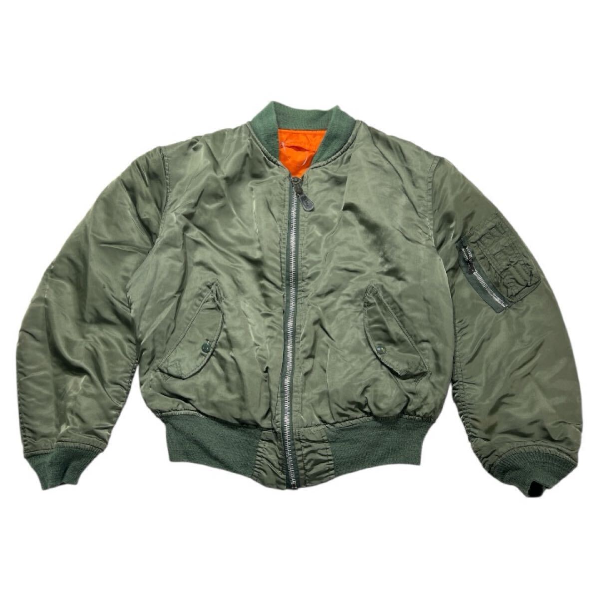 80s~90s ヴィンテージ USA製 ■ ALPHA アルファ ■ IDEAL アイディール ジッパー 中綿入 MA-1 MA1 ミリタリー ボンバー ジャケット カーキ_画像1