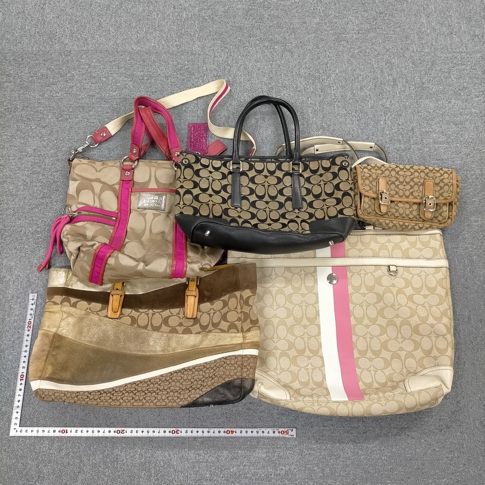 COACH コーチ バッグ 5点セット トート ショルダー ハンド ベージュ ピンク ゴールド系 3608335_画像1