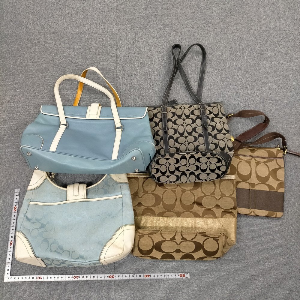 COACH コーチ バッグ 5点セット トート ハンド ショルダー ブルー ベージュ ゴールド系 まとめ売り 3608334_画像2