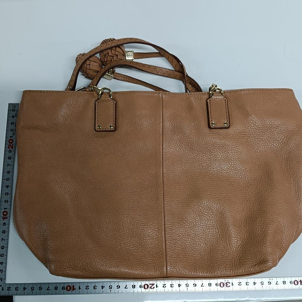 TORY BURCH トリーバーチ キャメル レザー ロゴ トートバッグ 3359425_画像2