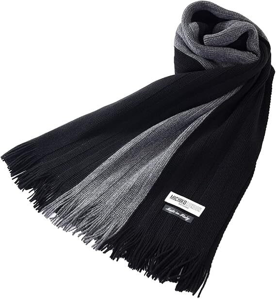 [MICHIKO LONDON] ミチコロンドン ブランドマフラー イタリア製 メンズ ストール 男女兼用 平織 ストライプ 防寒 黒_画像1