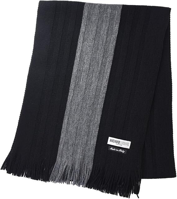 [MICHIKO LONDON] ミチコロンドン ブランドマフラー イタリア製 メンズ ストール 男女兼用 平織 ストライプ 防寒 黒_画像2