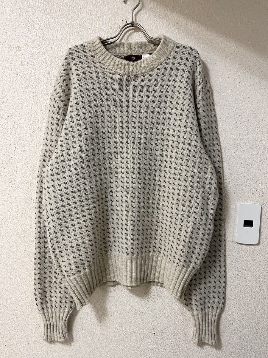 大きなサイズ 80〜90s CLASSIC DIRECTIONS ウール バーズアイ総柄デザイン ニット セーター_画像1