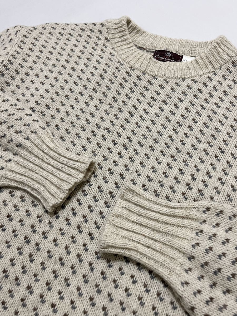 大きなサイズ 80〜90s CLASSIC DIRECTIONS ウール バーズアイ総柄デザイン ニット セーター_画像3