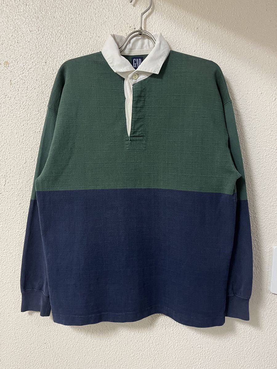 90s OLD GAP オールドギャップ コットン バイカラー ラガーシャツ 長袖 ポロシャツ_画像1
