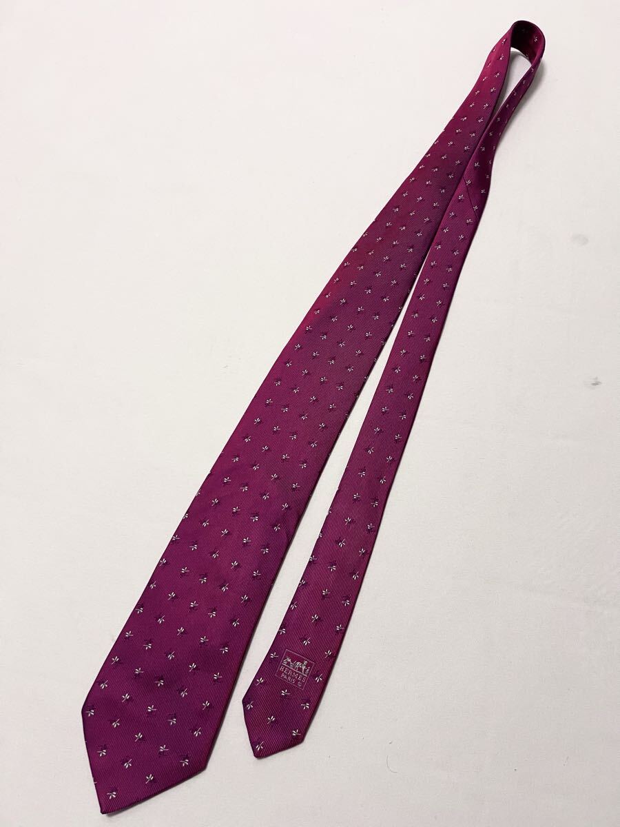 ほぼ未使用 フランス製 エルメス HERMES シルク ネクタイ 総柄_画像2