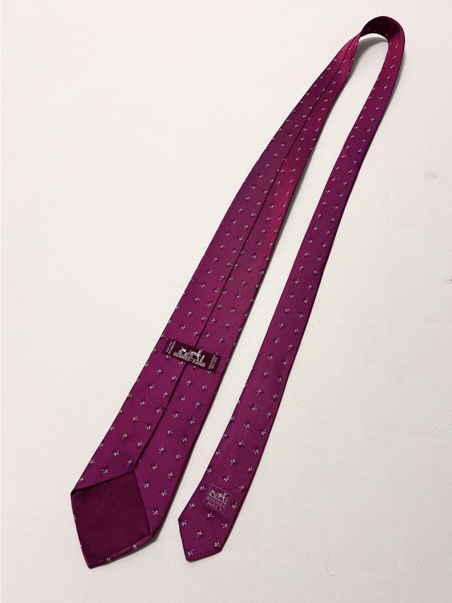 ほぼ未使用 フランス製 エルメス HERMES シルク ネクタイ 総柄_画像3