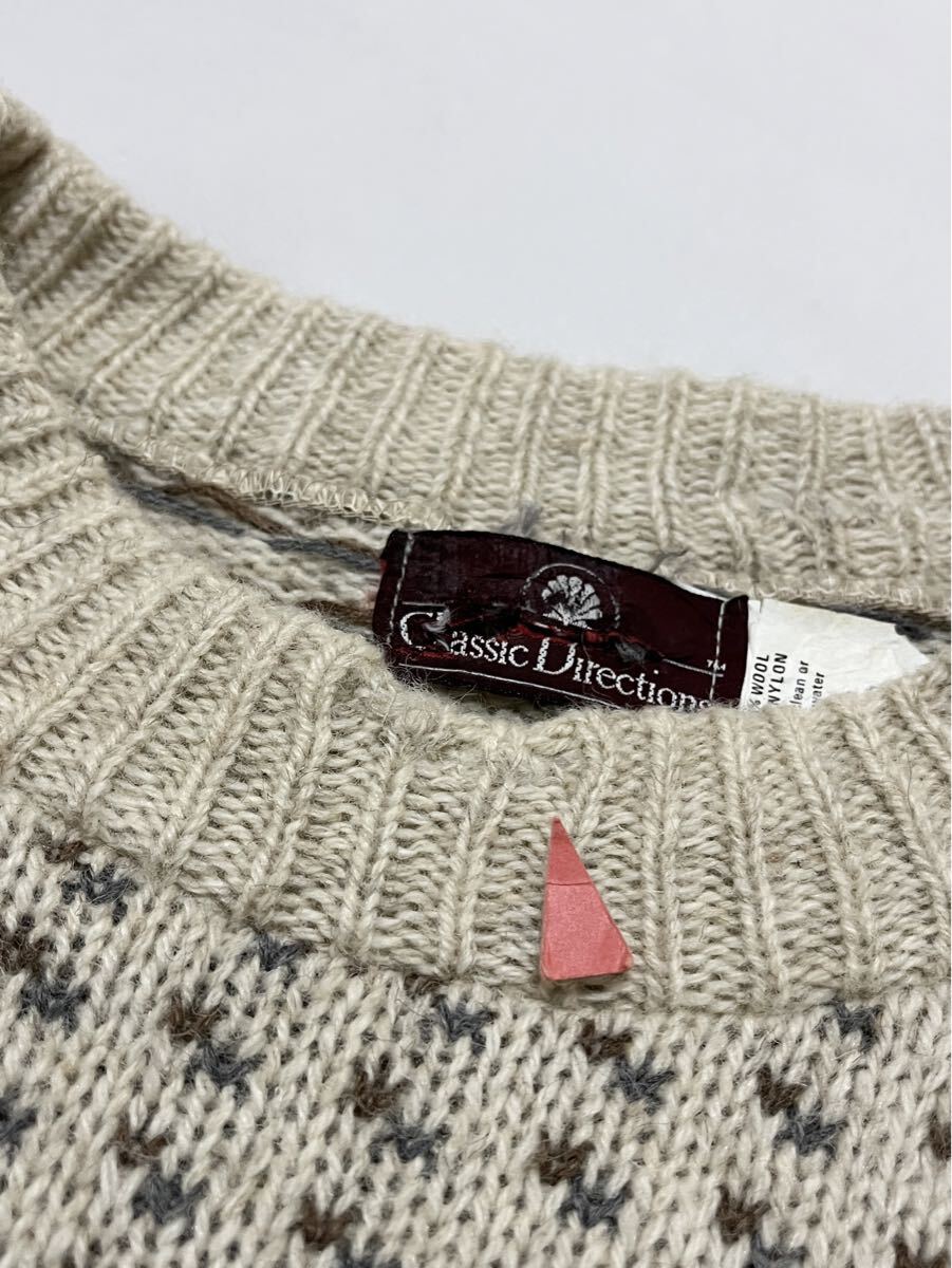 大きなサイズ 80〜90s CLASSIC DIRECTIONS ウール バーズアイ総柄デザイン ニット セーター_画像7