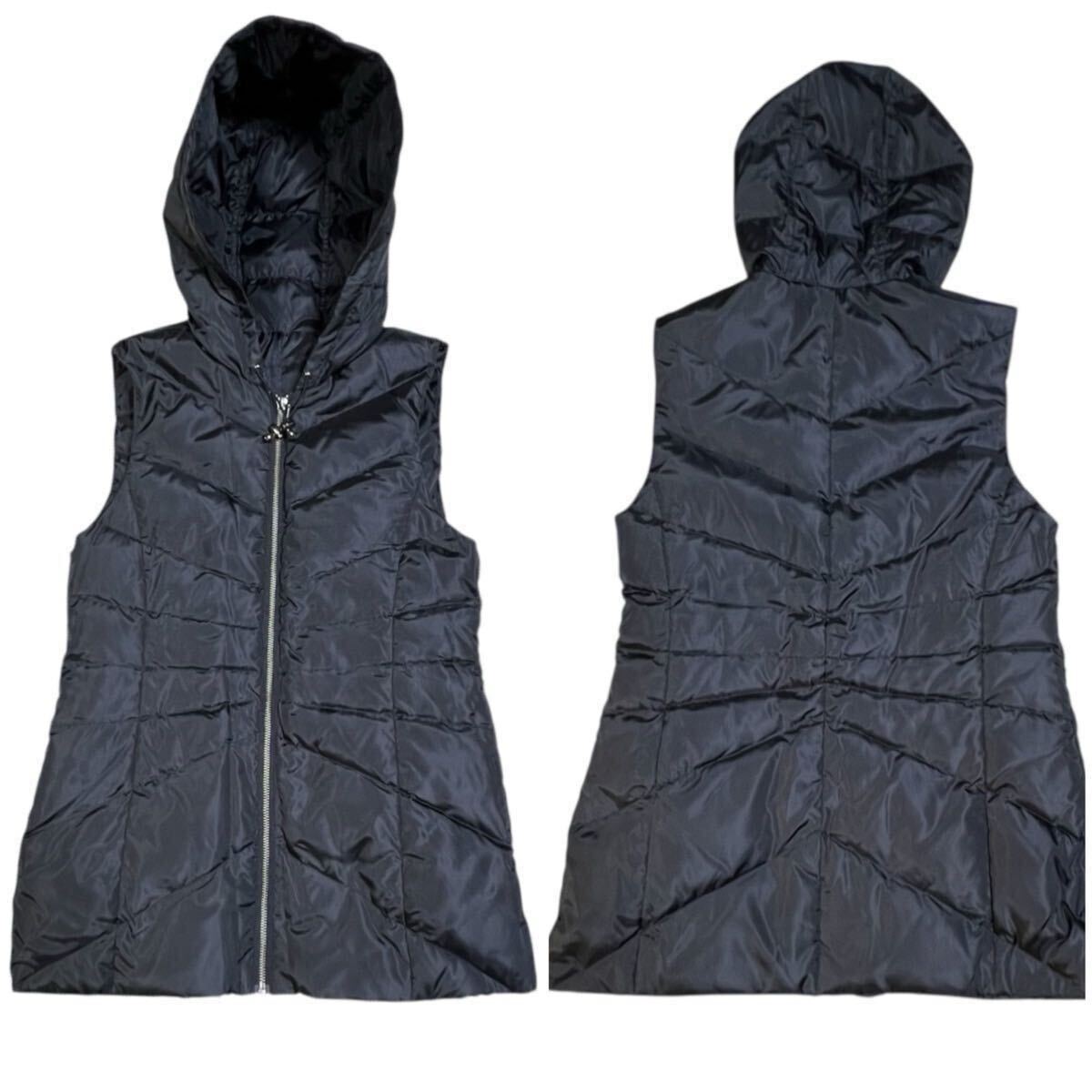 【未使用級】元町ゼラール/Zelal 3way フードダウンベストライナー付き ノーカラーラムレザー ロングコート11AR (L程)レディース/羊革 _画像3