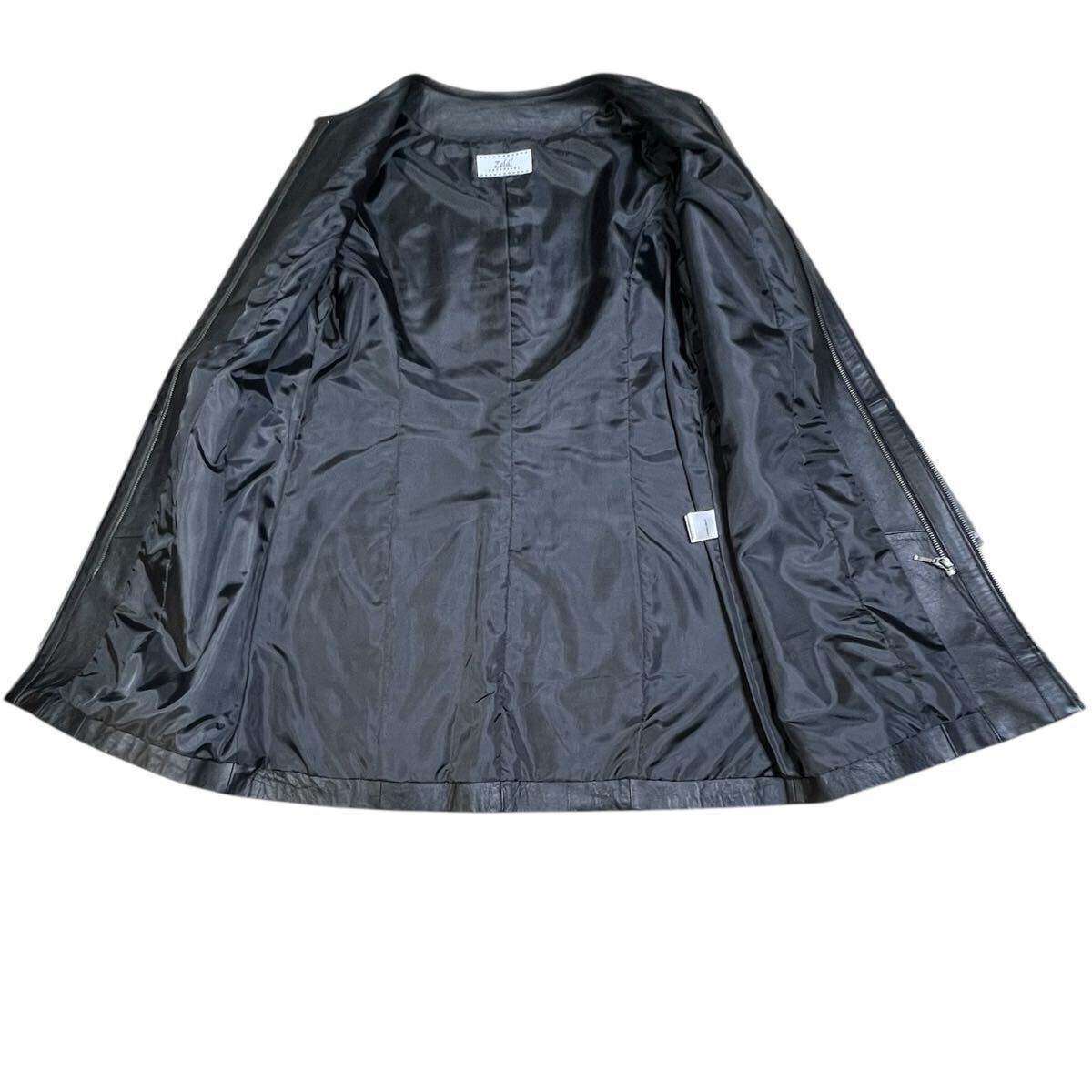 【未使用級】元町ゼラール/Zelal 3way フードダウンベストライナー付き ノーカラーラムレザー ロングコート11AR (L程)レディース/羊革 _画像5