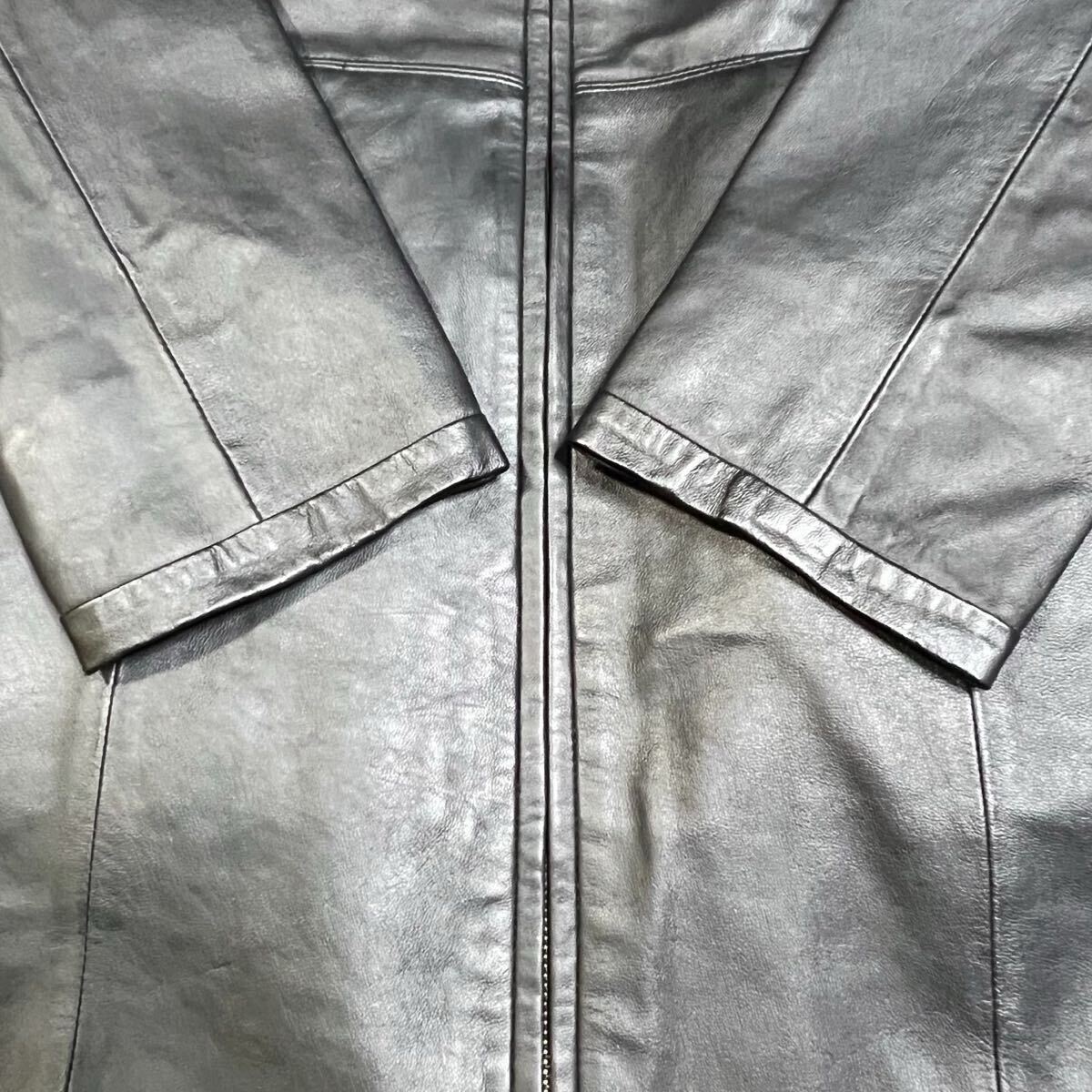 【未使用級】元町ゼラール/Zelal 3way フードダウンベストライナー付き ノーカラーラムレザー ロングコート11AR (L程)レディース/羊革 _画像8