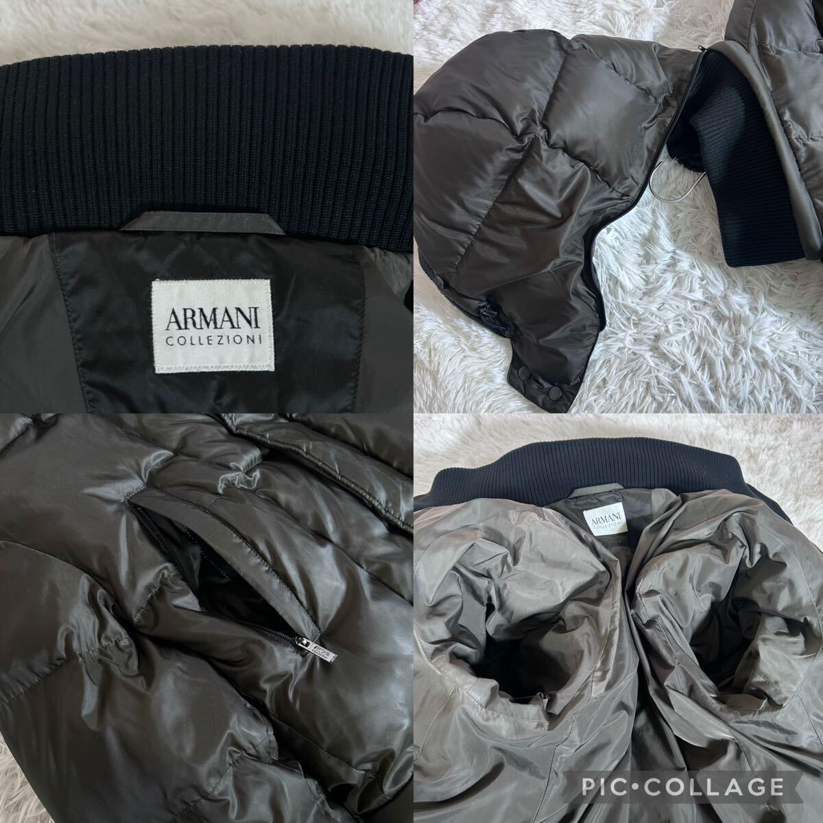 ARMANI COLLEZIONI アルマーニコレッツォーニ ダウンジャケット 2way ナイロン カーキ 50 メンズ Lサイズ相当 ダブルジップ 肉厚 軽量_画像9