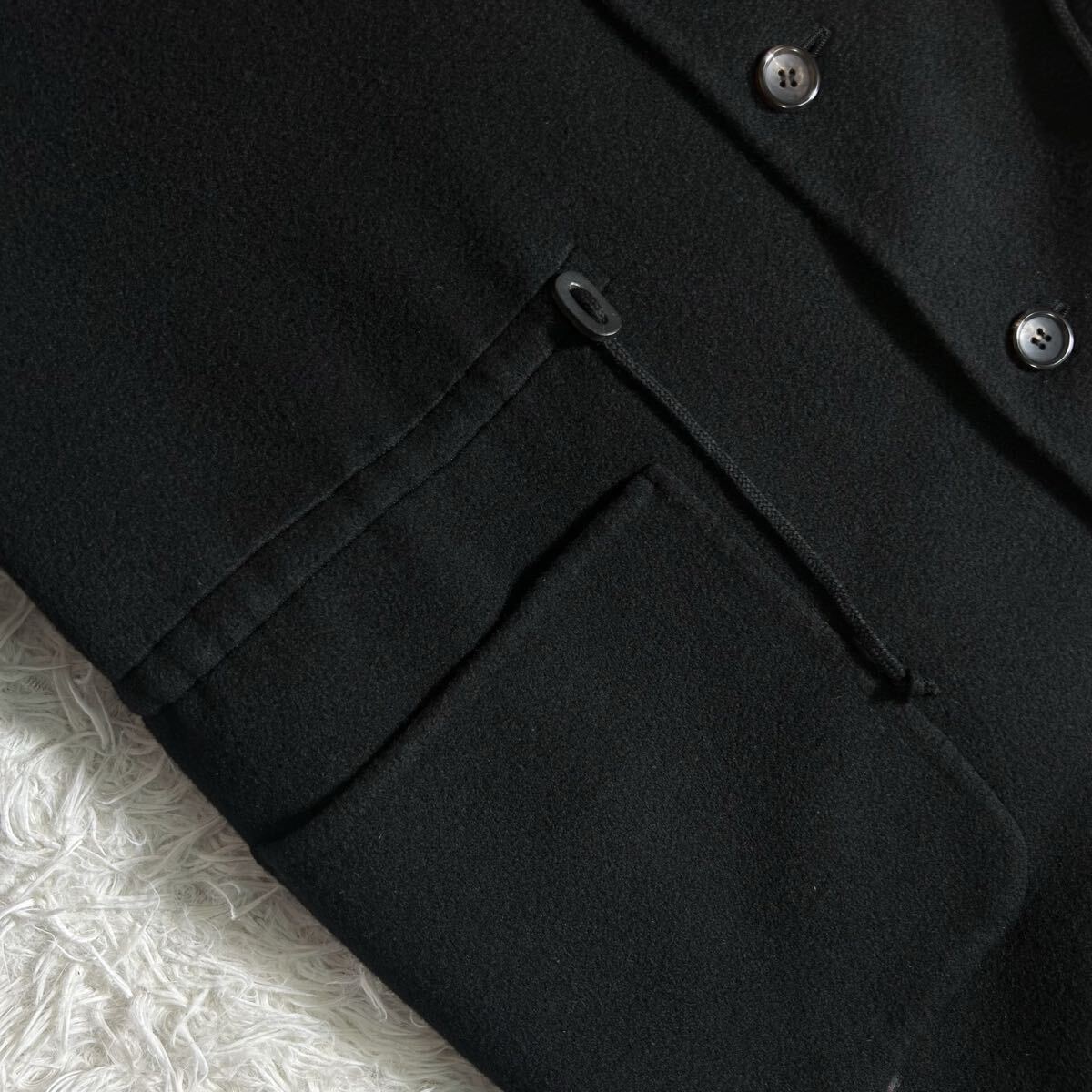 未使用級【カシミヤ100%】Papas パパス フーデッドコート ロング丈 厚手 ダブルフェイス Mサイズ ブラック／グリーン メンズ ロングコート_画像7
