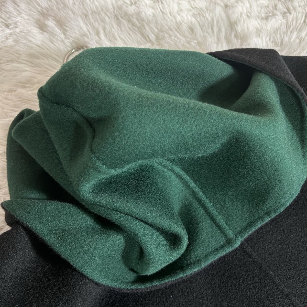 未使用級【カシミヤ100%】Papas パパス フーデッドコート ロング丈 厚手 ダブルフェイス Mサイズ ブラック／グリーン メンズ ロングコート_画像8